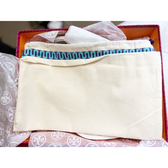 Tory Burch Gigi Two Band White Leather Block Heel Slingback Sandals Size 8.5 NWB - Picture 11 of 16